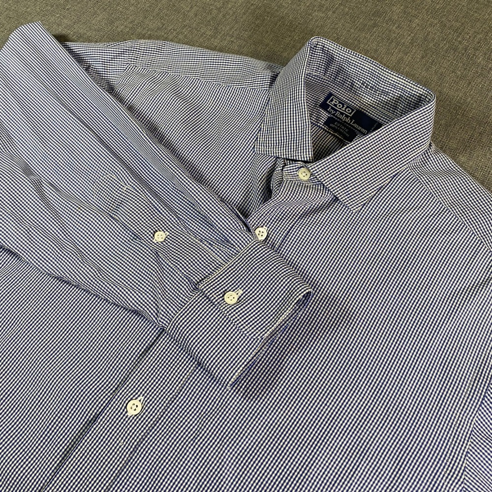 Polo Ralph Lauren Mens Button Shirt Blue Gingham Check‎ Long Sleeve Estate 16 33